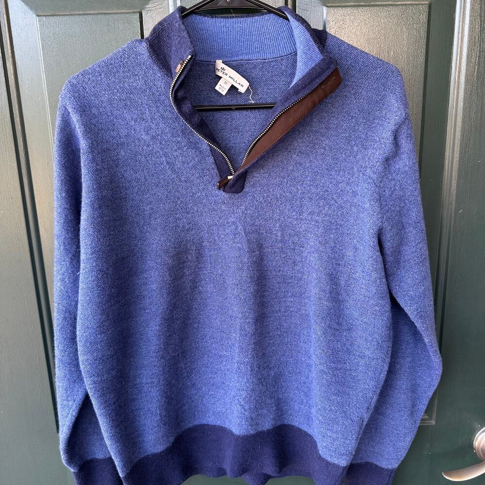Peter Millar Womens Blue Merino Wool Quarter Zip Pullover Sweater M Classic Fit